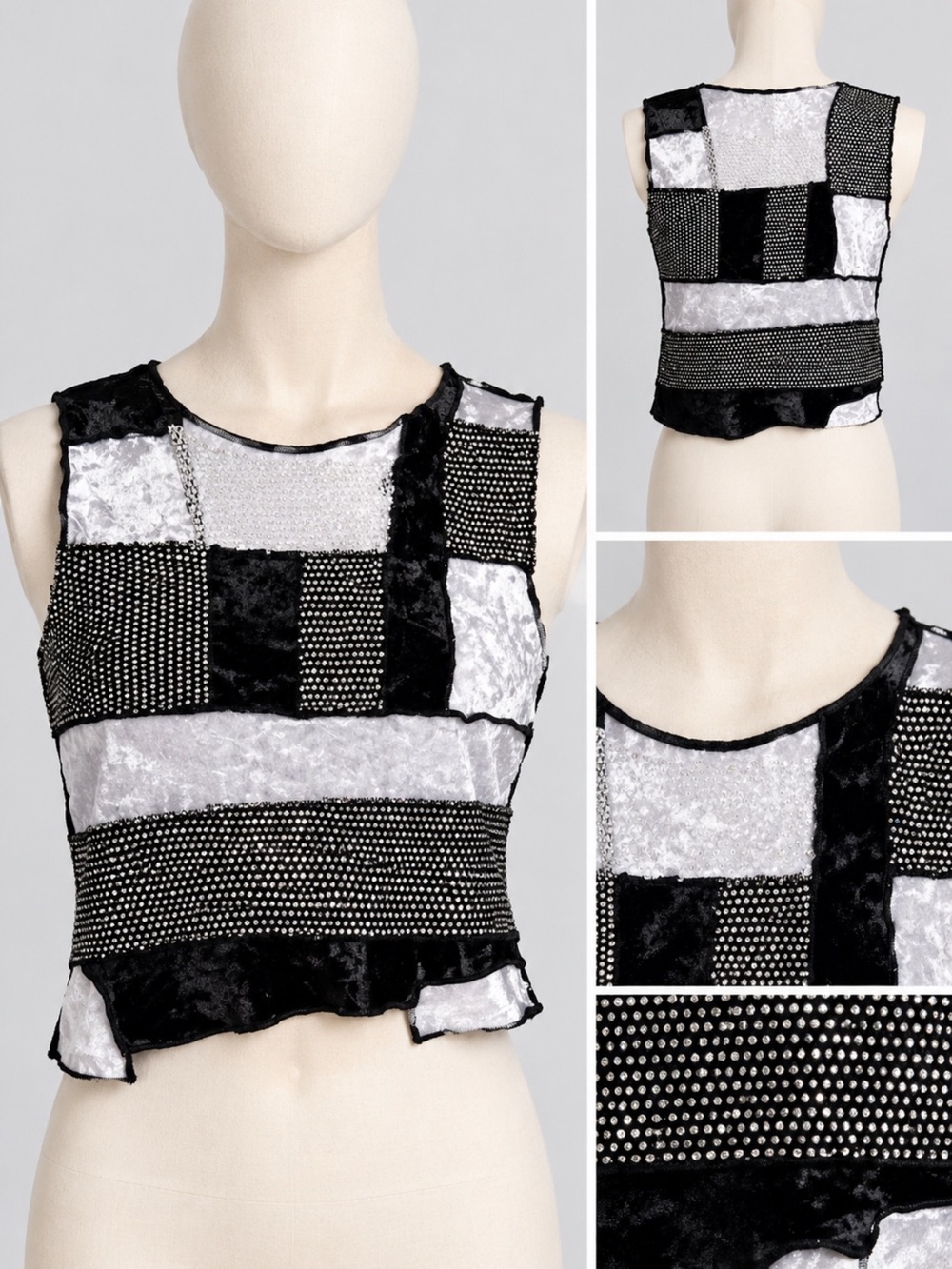 Akira Black & White Patchwork Sleeveless Crop Top